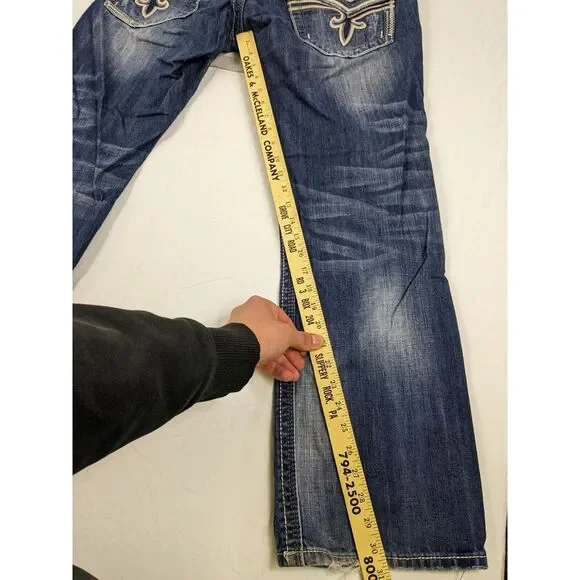Buckle Rock Revival Troy Relaxed Straight Jeans Mens Size 34 Blue‎ Denim Western